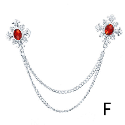 Rhinestone Cross Fringed Collar Chain Brooch