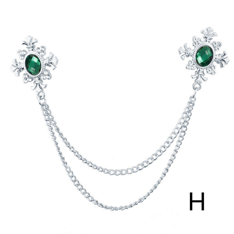Rhinestone Cross Fringed Collar Chain Brooch