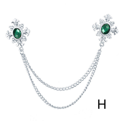 Rhinestone Cross Fringed Collar Chain Brooch