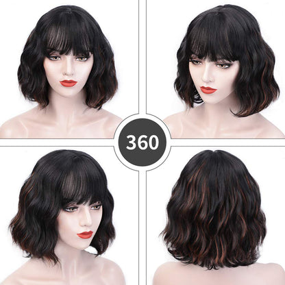 European & American Short Black Curly Wig Set