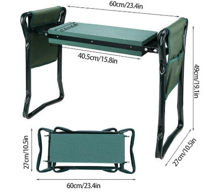 Foldable Garden Bench Chair with Tool Pouch