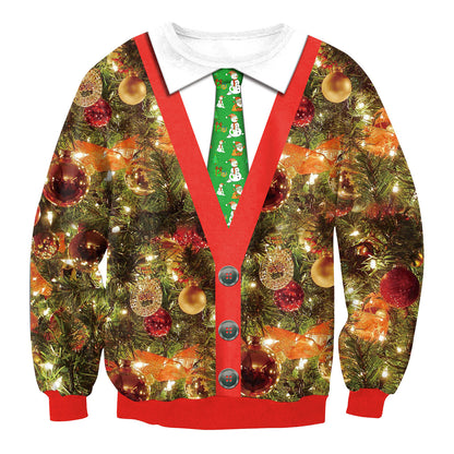 Ugly Christmas Sweater, Santa Elf Print, Pullover