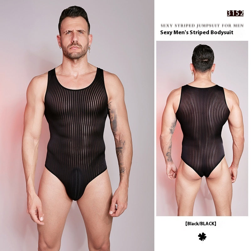 Thin Tight-fitting High Elastic Vertical Bar Men's One-piece