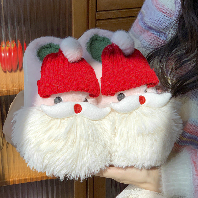 Cute Christmas Santa Claus Plush Slippers for Women
