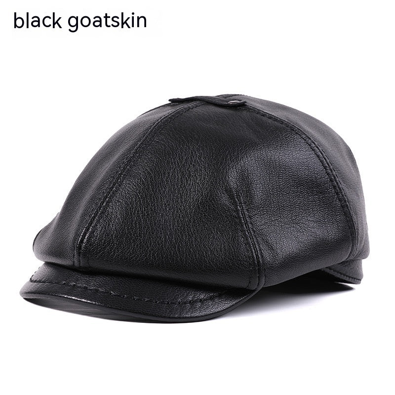 Men's Sheepskin Peaked Beret Newsboy Leather Hat