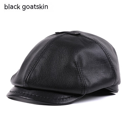 Men's Sheepskin Peaked Beret Newsboy Leather Hat