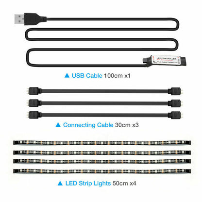 USB RGB LED Strip Light Kit (4x50cm) for TV and Computer Background