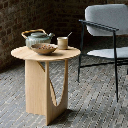 Round Solid Wood Geometric Side Table