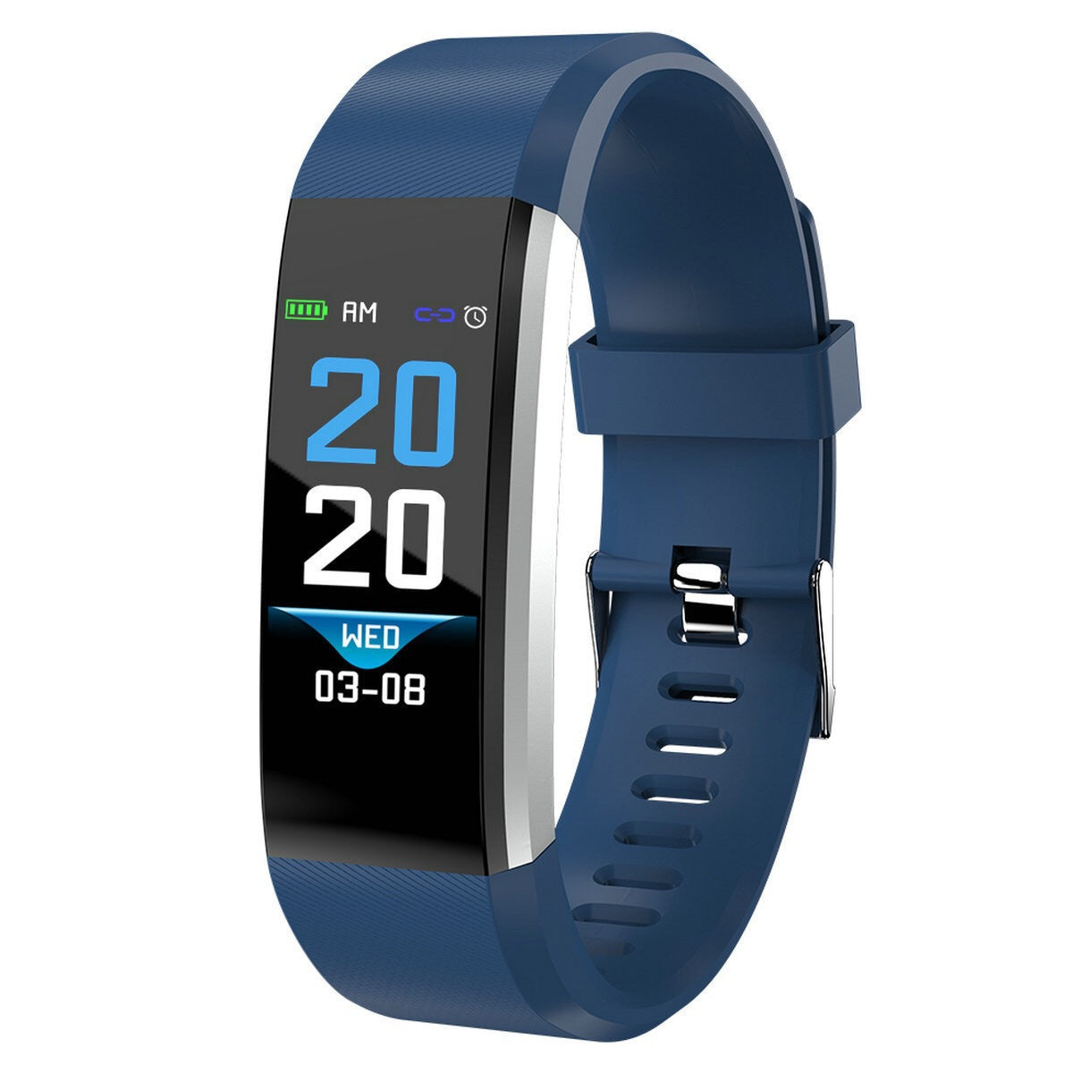 a blue activity watch with a heart rate monitor