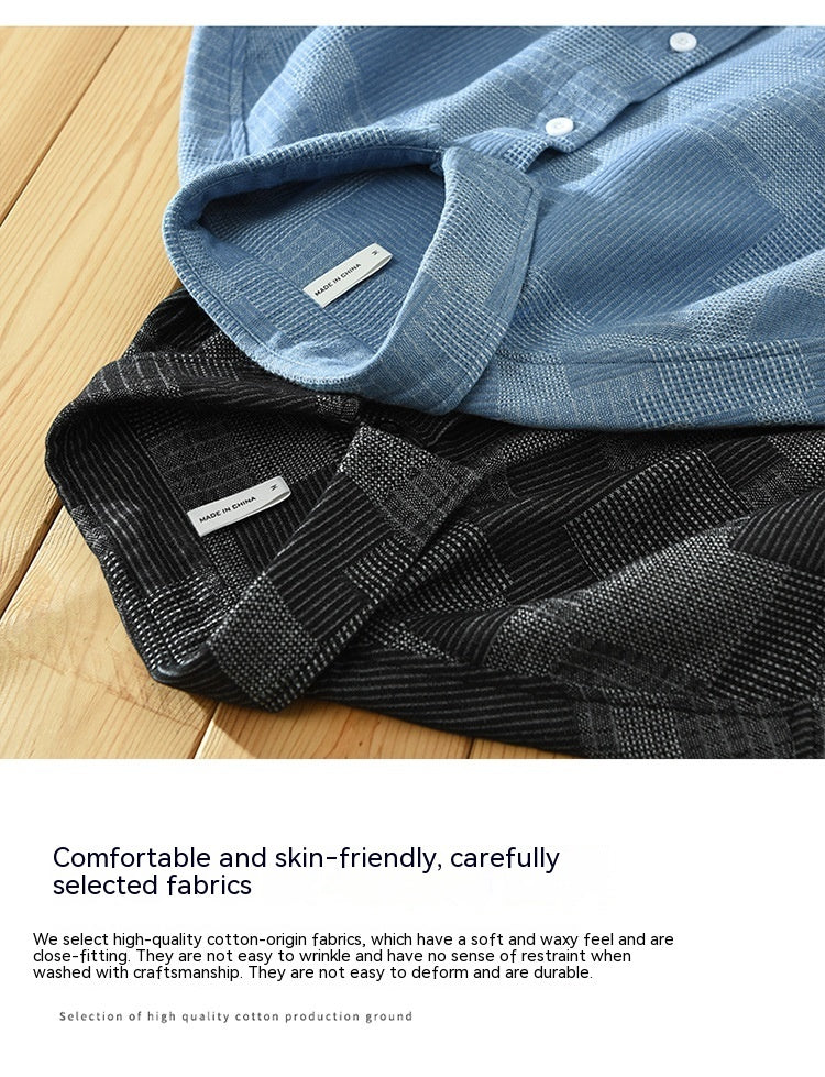 Jacquard Color Block Denim Long Sleeve Shirt