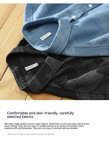 Jacquard Color Block Denim Long Sleeve Shirt