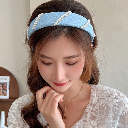 Pearl Mesh Small Flower Hair Band Blue Color