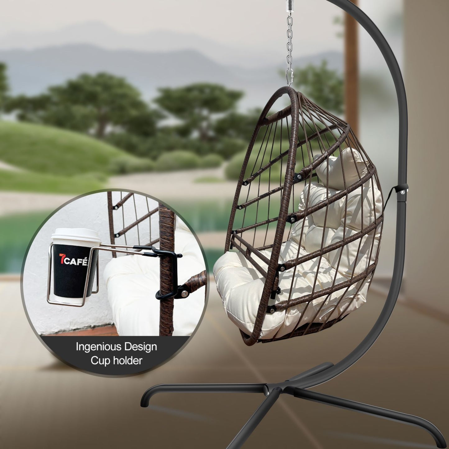 Swing Egg Chair with Stand & UV-Resistant Cushion - 350 lbs Capacity