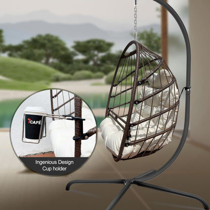 Swing Egg Chair with Stand & UV-Resistant Cushion - 350 lbs Capacity