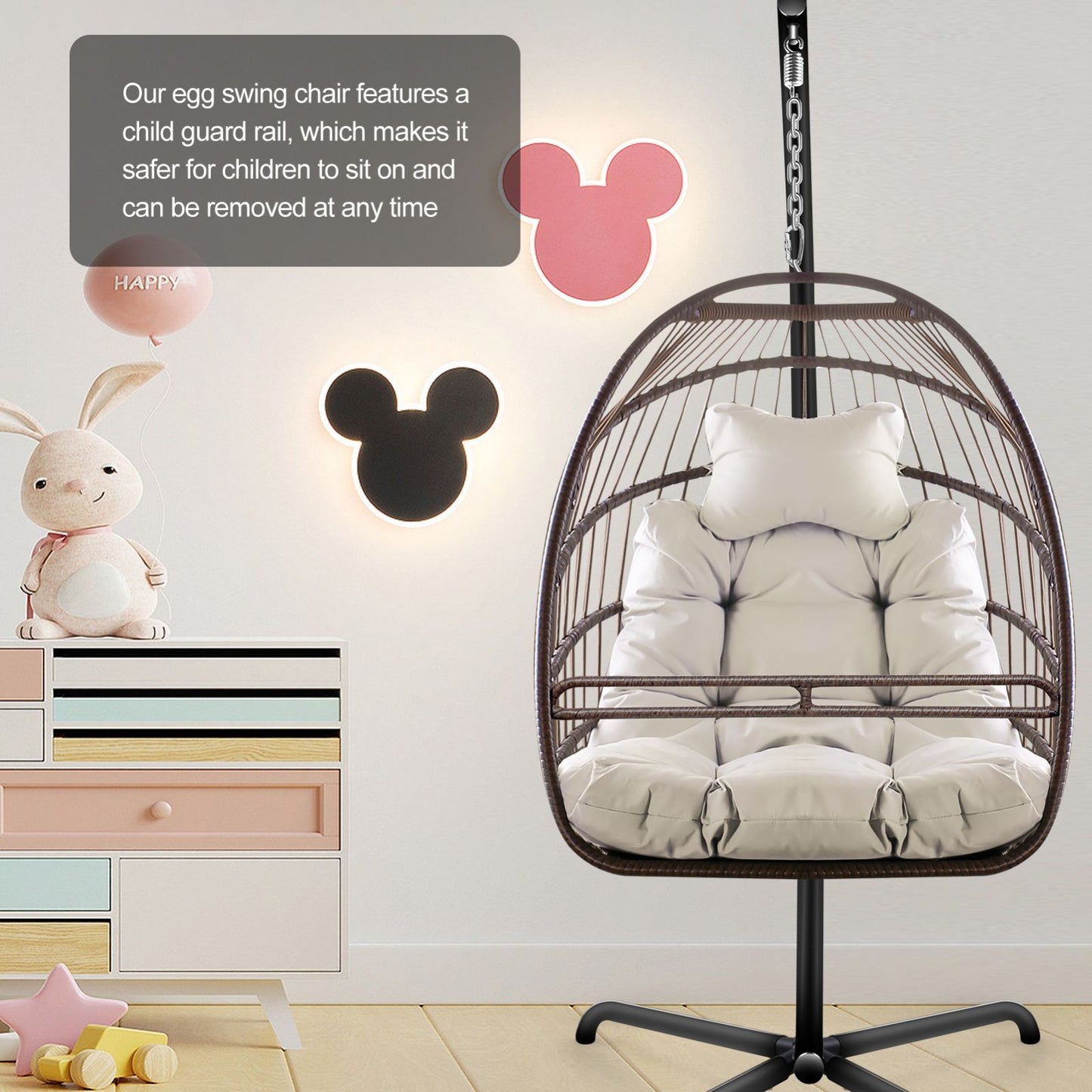 Swing Egg Chair with Stand & UV-Resistant Cushion - 350 lbs Capacity