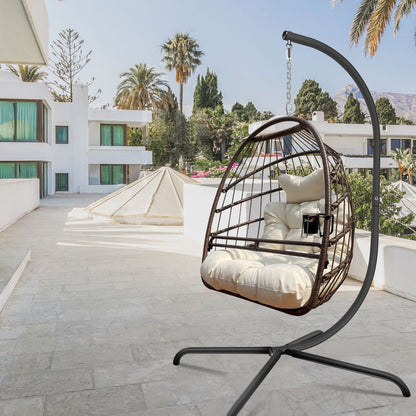 Swing Egg Chair with Stand & UV-Resistant Cushion - 350 lbs Capacity