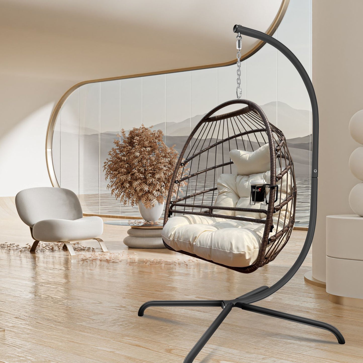 Swing Egg Chair with Stand & UV-Resistant Cushion - 350 lbs Capacity