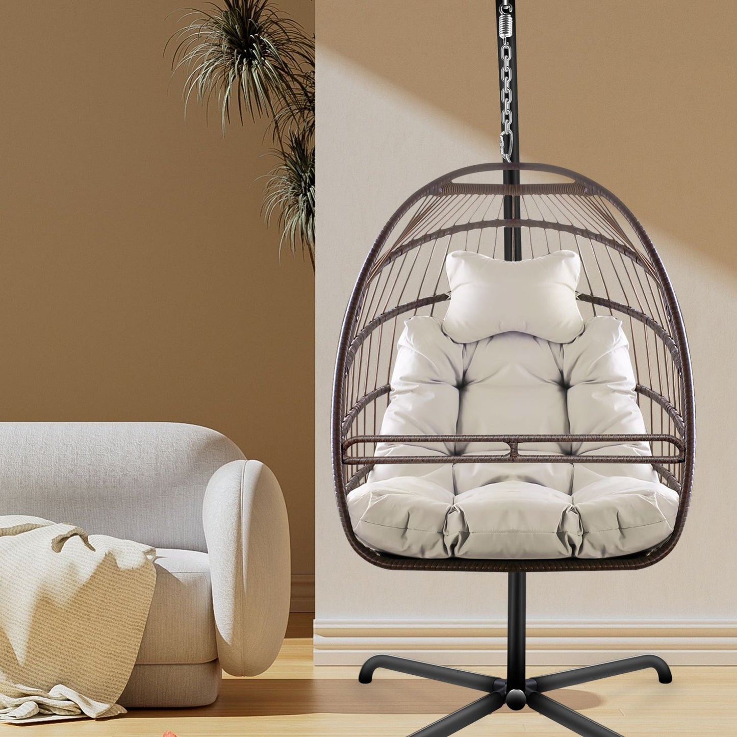 Swing Egg Chair with Stand & UV-Resistant Cushion - 350 lbs Capacity