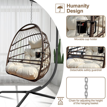 Swing Egg Chair with Stand & UV-Resistant Cushion - 350 lbs Capacity
