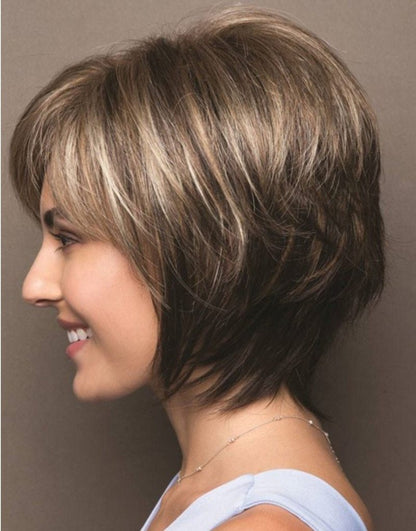 Blonde Brown Short Heat Resistant Natural Hair Wig