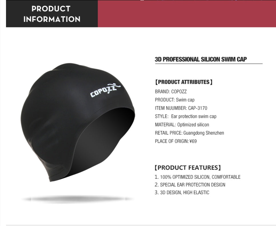 3D Silicone Waterproof Swim Cap