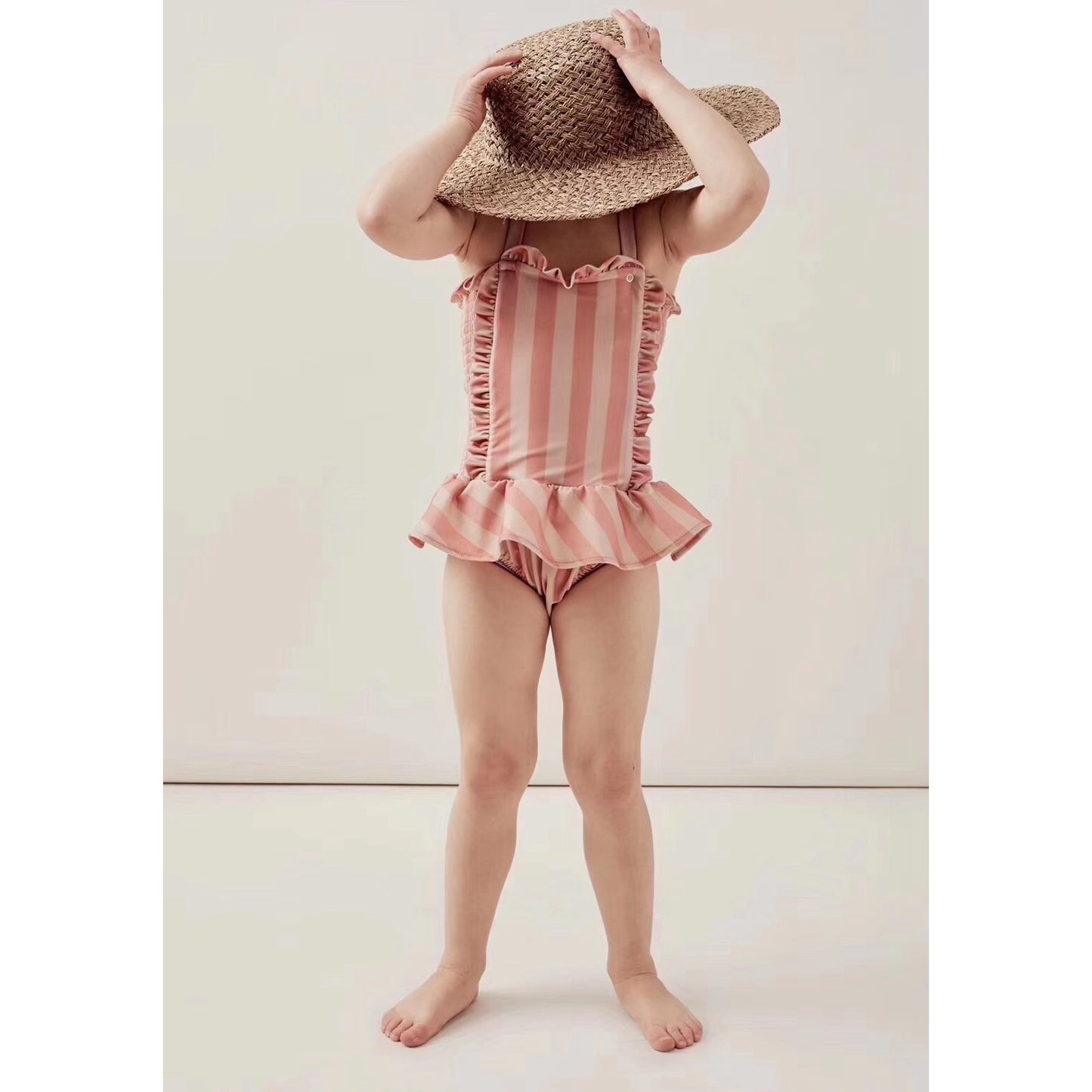 Girls' Striped Lace Swimsuit