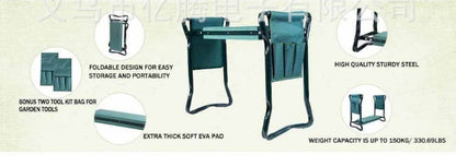 Foldable Garden Bench Chair with Tool Pouch