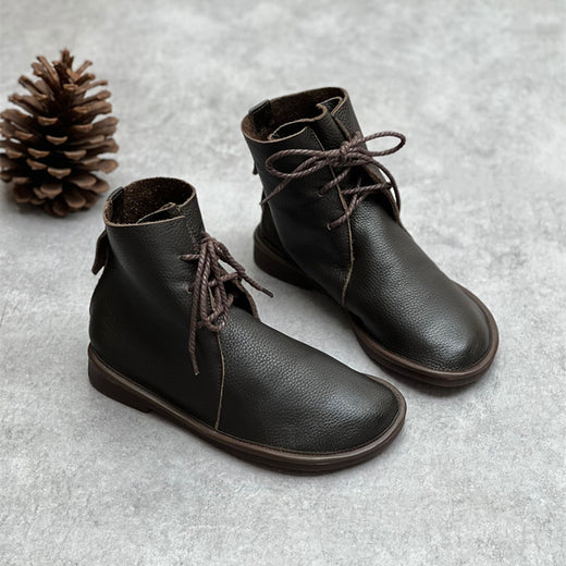 Retro Genuine Leather Martin Boots, Casual Round Toe, Versatile British Style