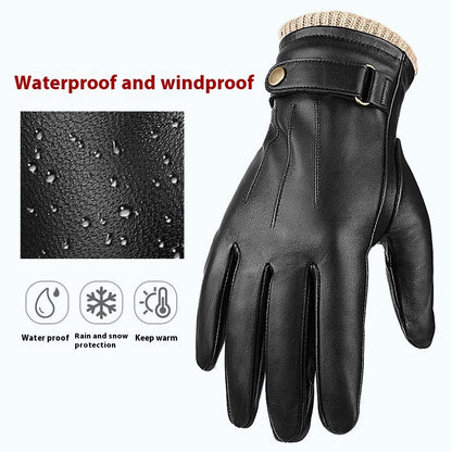 Men's Fleece-lined Windproof Sheepskin Gloves