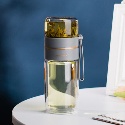 Glass Water Bottle with Tea Infuser and Double Wall