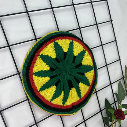Hand Crocheted Wool Beret Jamaica Colorblock