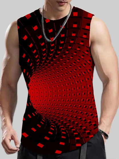 Men's Plus Size Sleeveless 3D Retro Print Vest