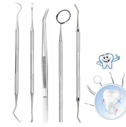 5pc Stainless Steel Dental Tool Kit Tooth Scraper Picks Mirror Oral Care Set