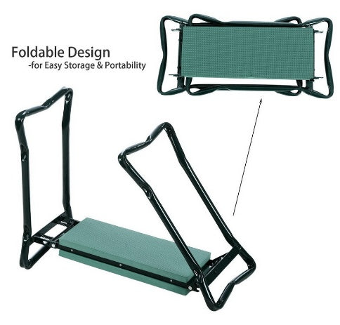 Foldable Garden Bench Chair with Tool Pouch