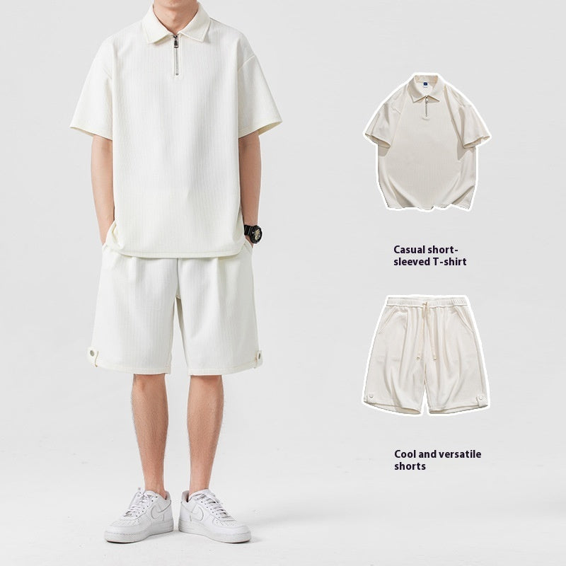 Polo Shirt Sports Shorts Solid Color Couple Suit