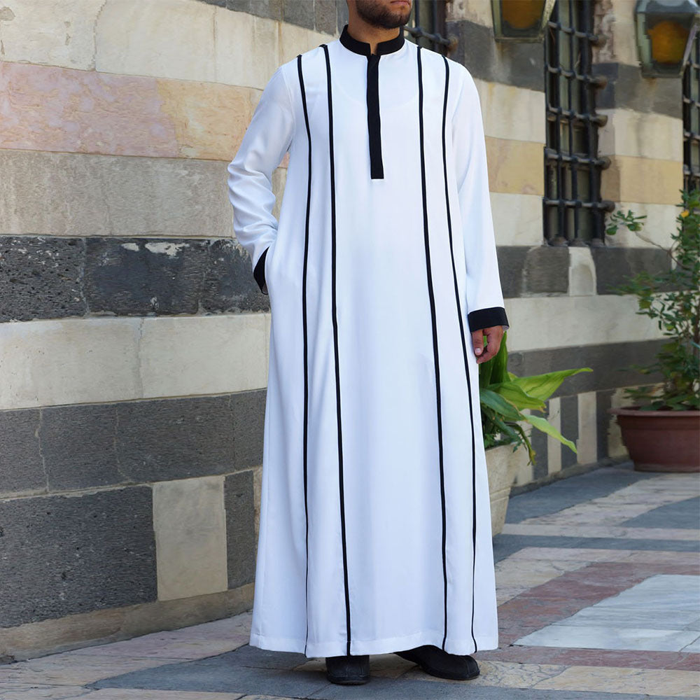 White Four Seasons Color Matching Muslim Robe