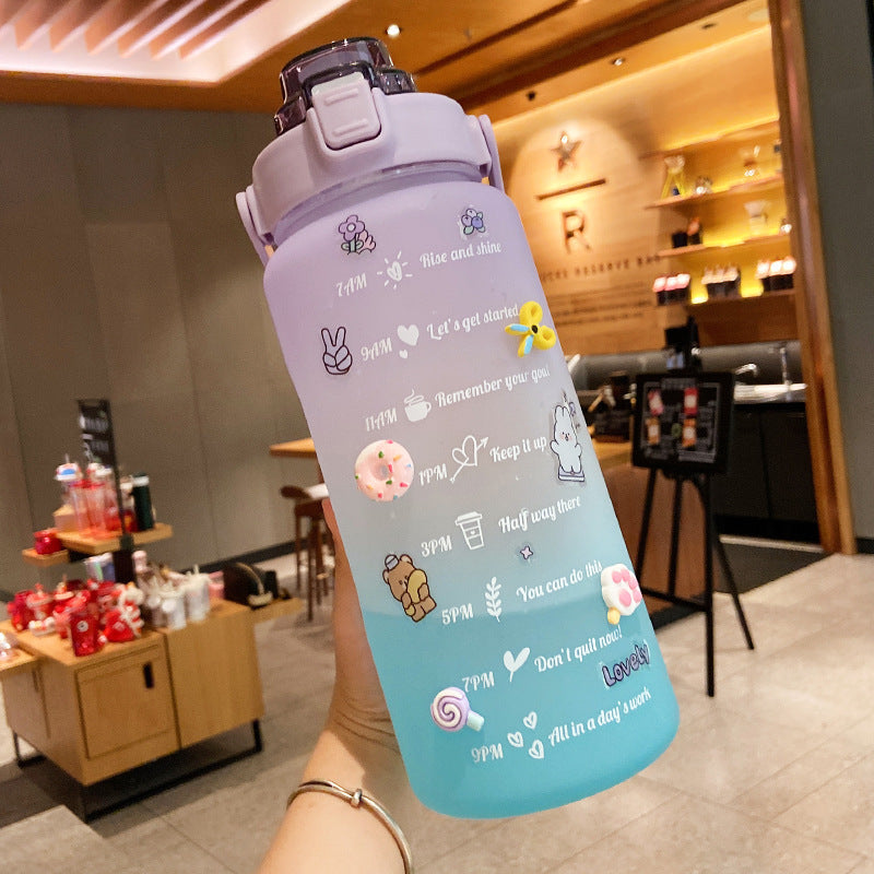 Cute 2000ml Water Bottle with Straw and Scale