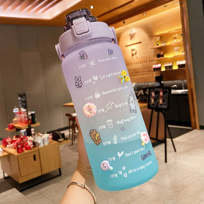 Cute 2000ml Water Bottle with Straw and Scale
