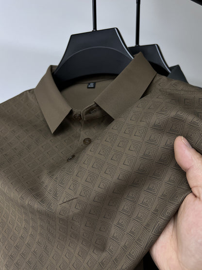 High-end Elegant Ice Silk Men's Lapel Plaid Polo Shirt