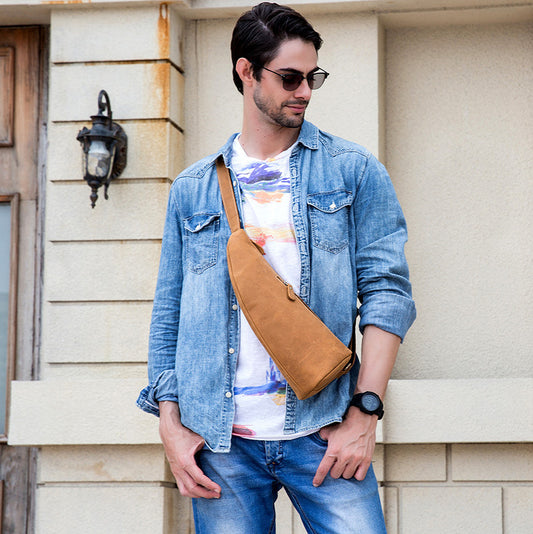 Retro Crazy Horseskin Men's Chest Bag