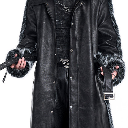 Cotton Padded Thickened Thermal Long Leather Wind Coat
