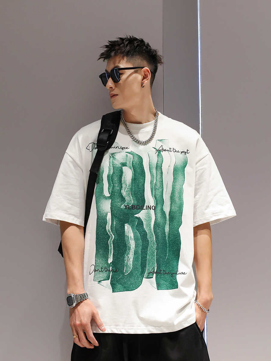 3D Large Letter Print Short Sleeve Cotton T-shirt