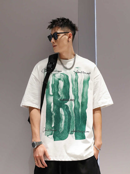 3D Large Letter Print Short Sleeve Cotton T-shirt