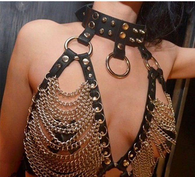 Pointed Rivet Punk Collar Belt Waist Chain Body Jewelry