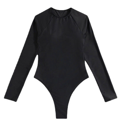 Long Sleeve Backless T-back Light Diamond One-piece Swimsuit