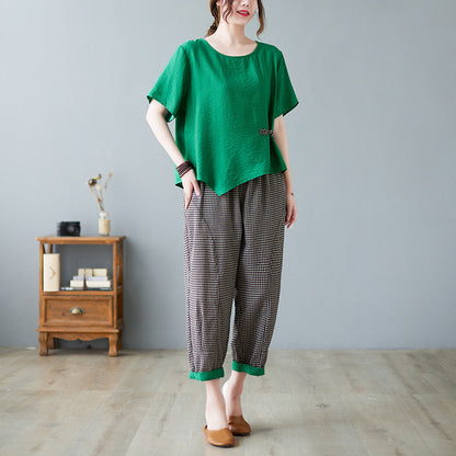 New Chinese Style Buckle Irregular Top Two-piece Set For Women