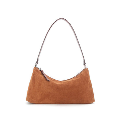 Retro Matte Top-grain Leather Niche Suede Shoulder Bag