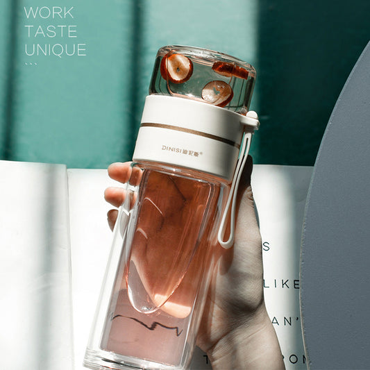 Glass Water Bottle with Tea Infuser and Double Wall