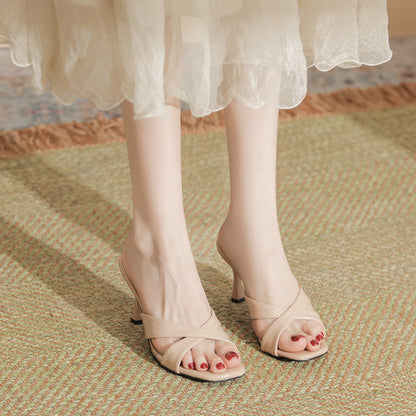 316-F3 High Heel Square Toe High-grade Outdoor Slippers