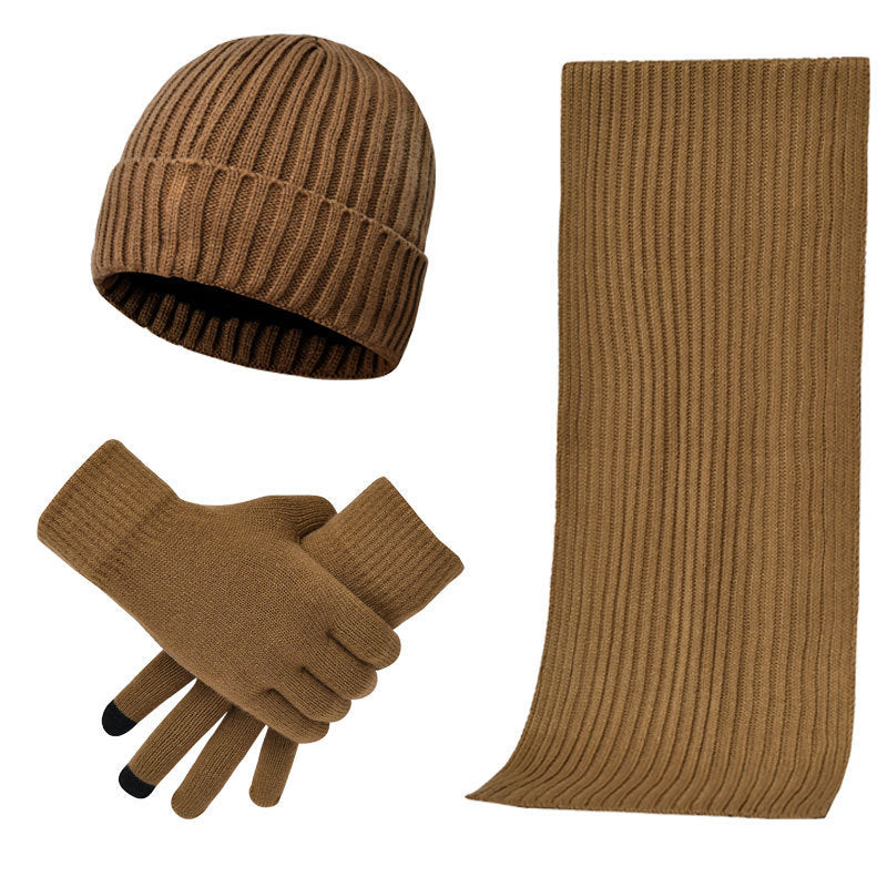 Men's Women's Knitted Wool Hat Scarf Gloves Set